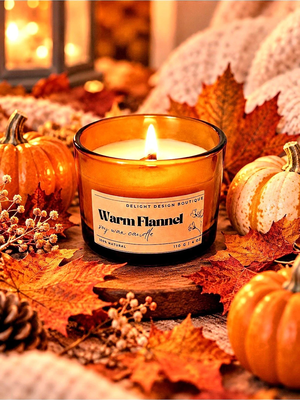 Warm Flannel Soy Wax Candle fall scent handmade